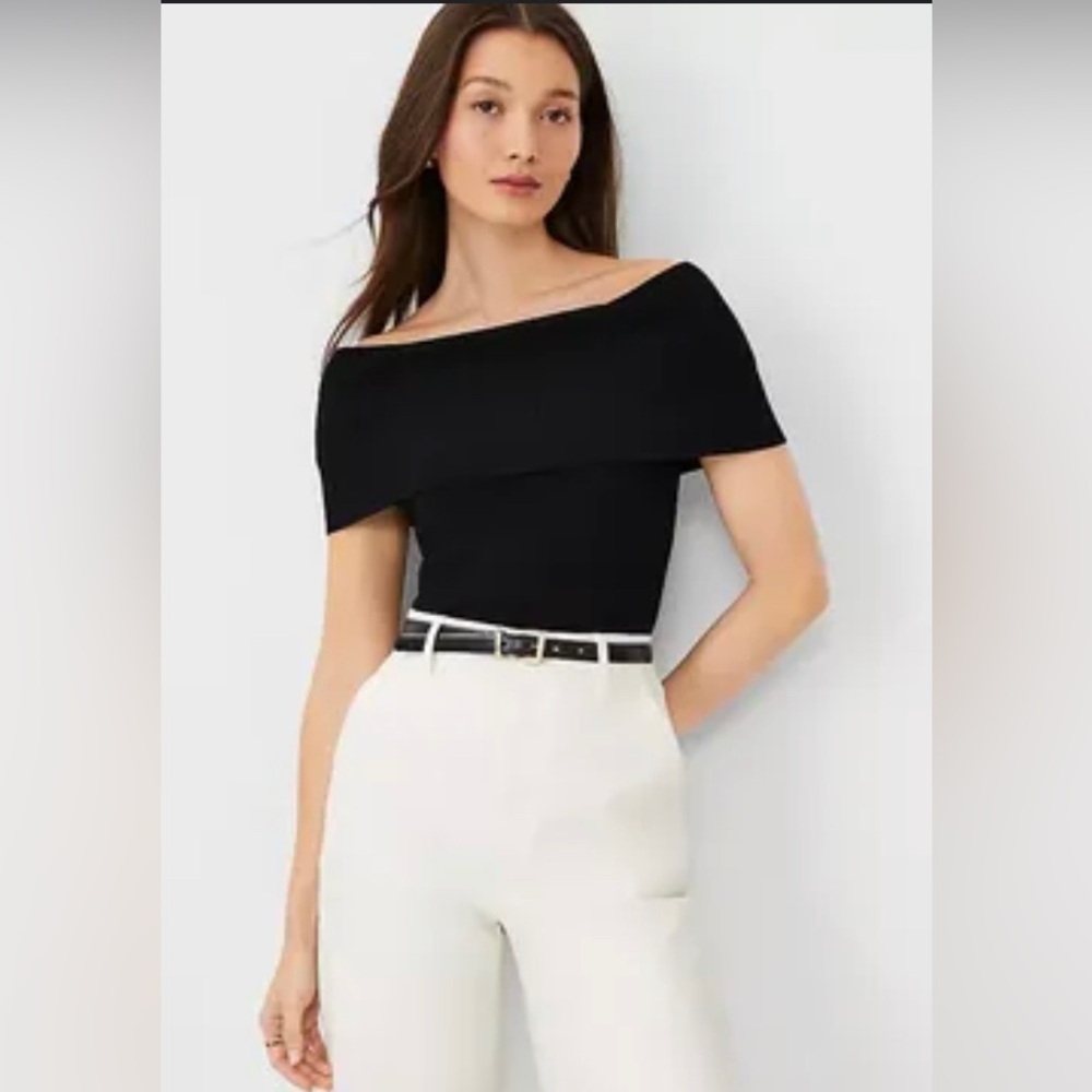 Ann Taylor Off-the-Shoulder Sweater Top in Black